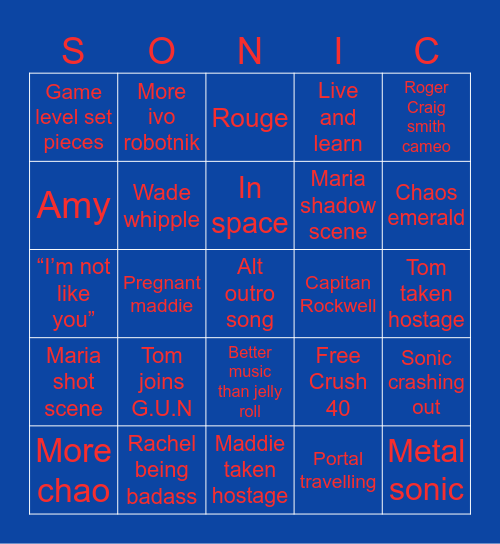 SONIC 3 BINGO Card