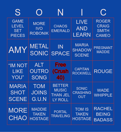 SONIC 3 BINGO Card