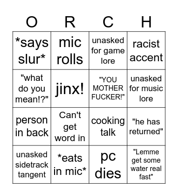 Orchiid Bingo Card
