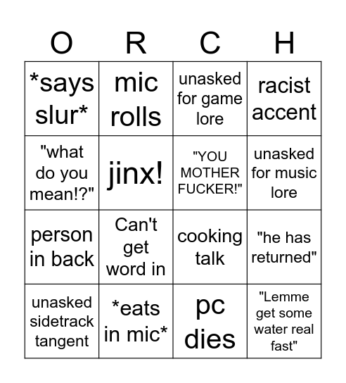 Orchiid Bingo Card