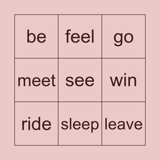 irregular verbs Bingo Card