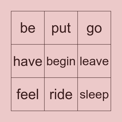 irregular verbs Bingo Card