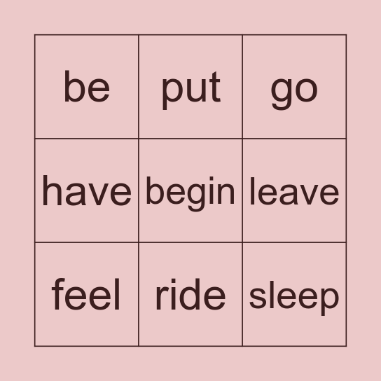 irregular verbs Bingo Card