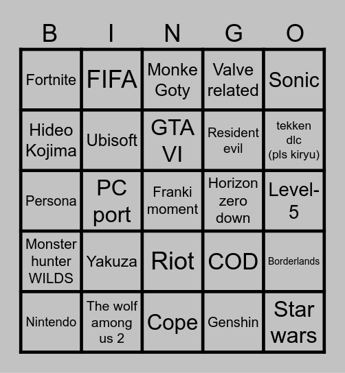 Untitled Bingo Card