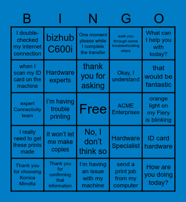 Connectivity/Solutions Calibration Session Bingo Card