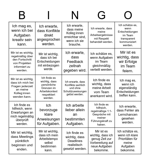 Erwartungs-Bingo Card