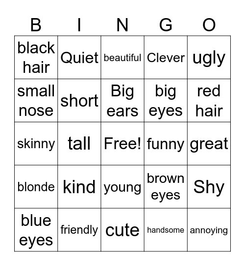 A2.1 Unit 2 People Bingo Card