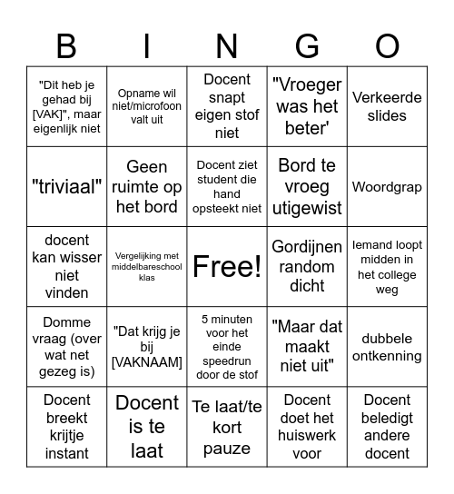 Wiskunde Bingo Card
