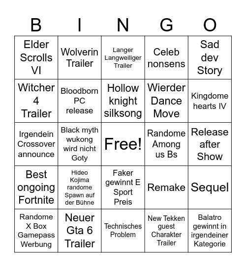 Game Awards Pachi Bingo Card