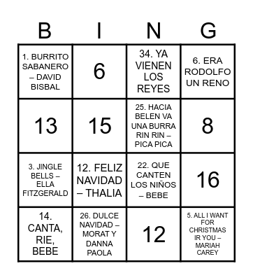 Bingo NADAL Bingo Card