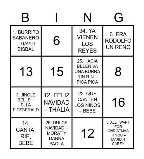 Bingo NADAL Bingo Card