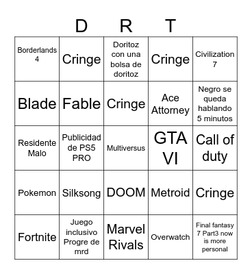 Game awards Bingo Card