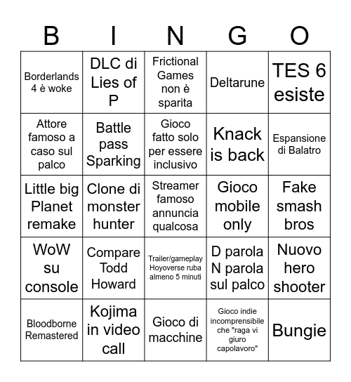 Game Awards Bingo Card