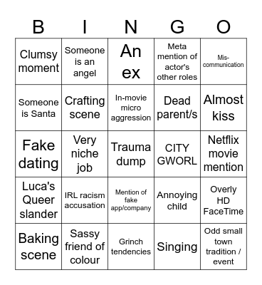 Netflix Christmas Movie Bingo Card
