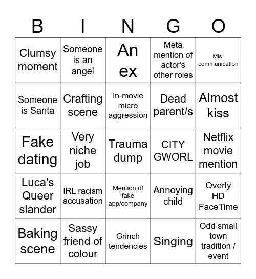 Netflix Christmas Movie Bingo Card