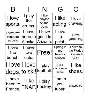 Ms. Dow's Class Bingo Card