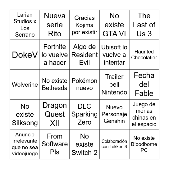 EL BINGO DE LOS GOTY Bingo Card