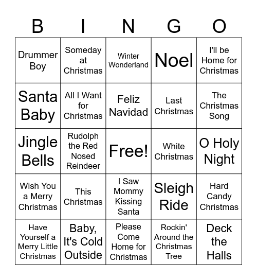 Christmas Music Bingo Card