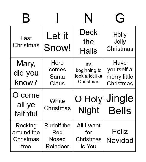 Christmas Songs Bingo Card