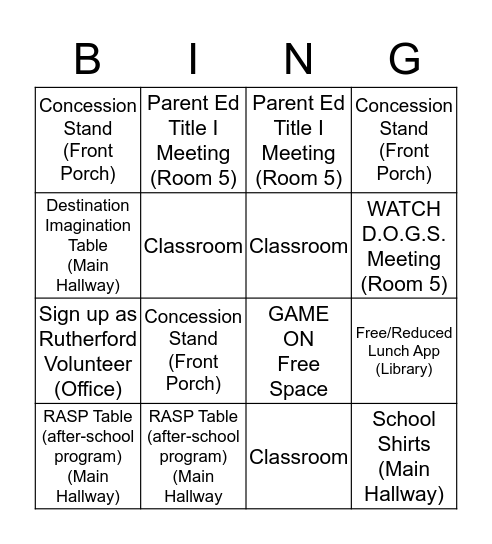 Open House BINGO Card