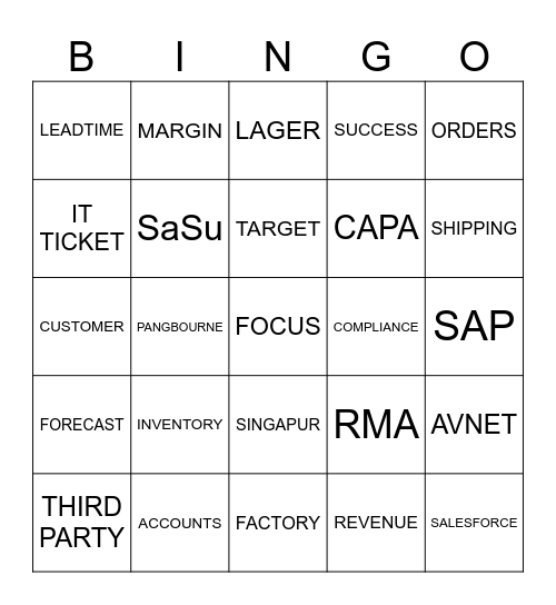 XP Bingo Card