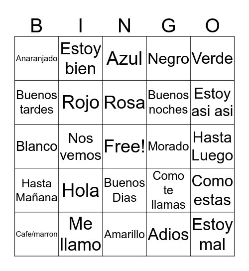 Spanish Bingo Baker Bingo Card