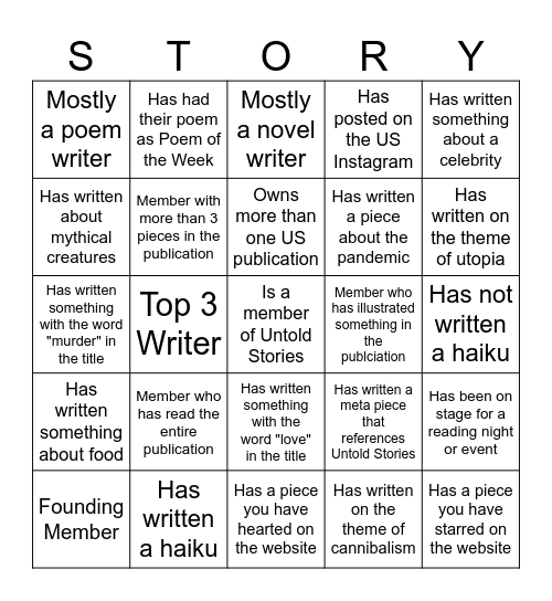 Untold Stories Bingo Card