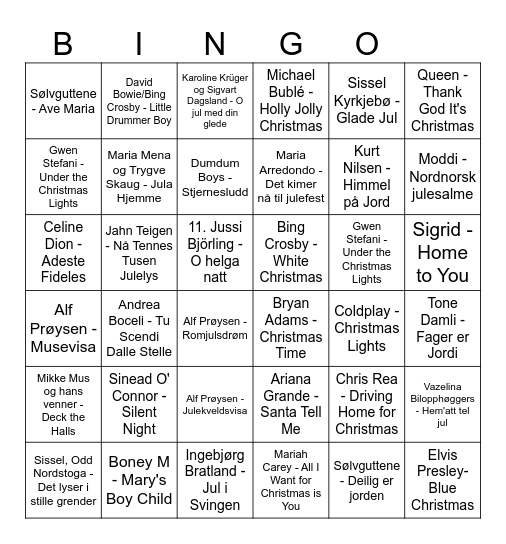 MUSIKKBINGO Card