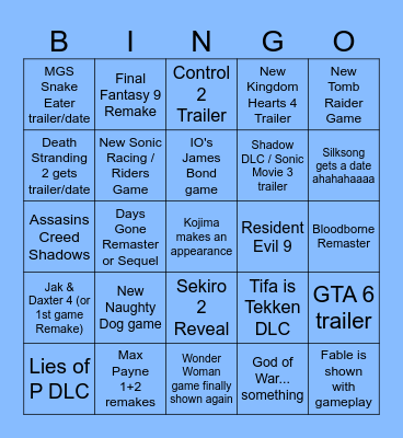 Game Awards 2024 Predictions Bingo Card