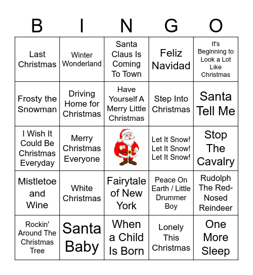 Christmas Song Bingo Card
