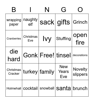 W I Christmas Lunch Bingo Card