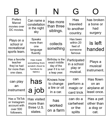 Untitled Bingo Card