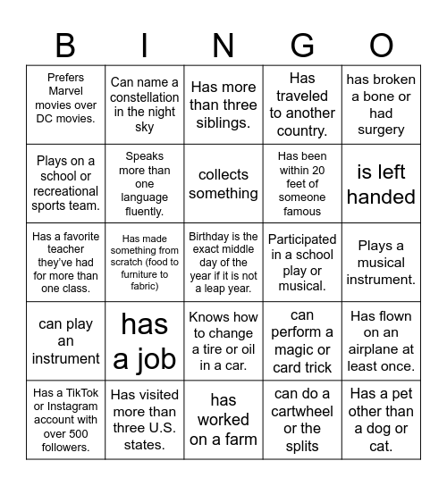 Untitled Bingo Card