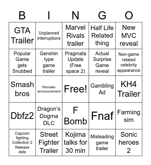 Untitled Bingo Card