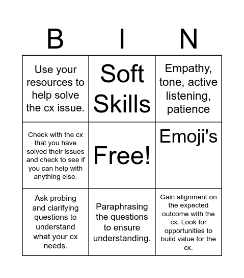 Soft Skills in Chat Bingo Card