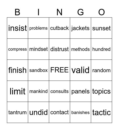 Closed Multi-Syllable Words Bingo Card