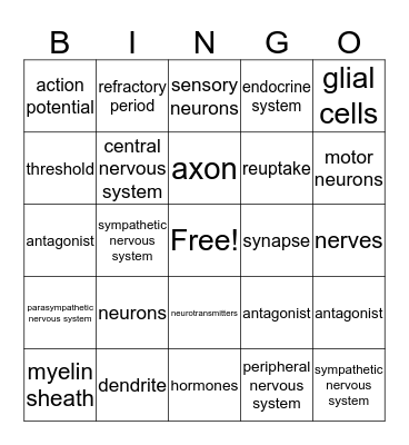 Module 3: Neural & Hormonal Systems! Bingo Card