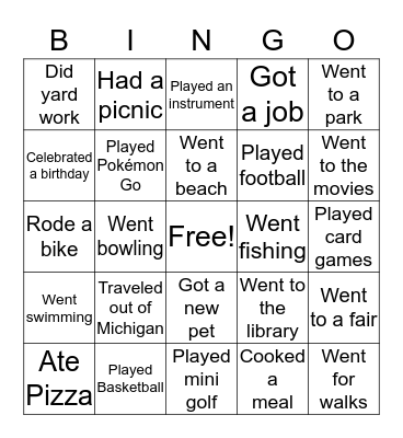 Back to School BINGO Card