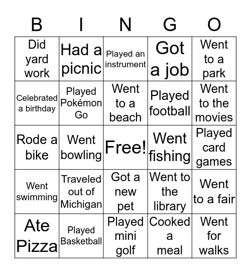 Back to School BINGO Card