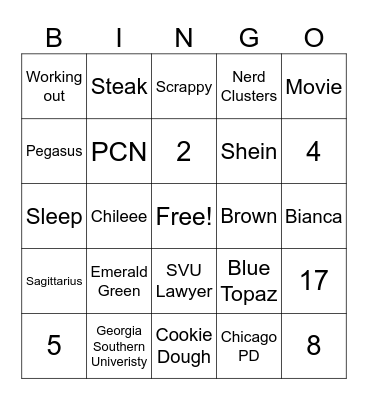 Dajcember Bingo Card