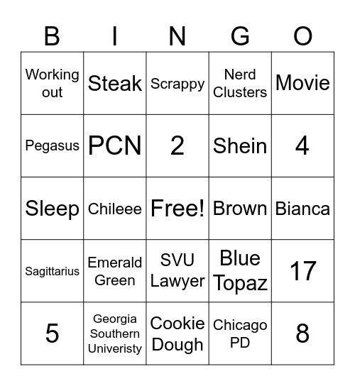 Dajcember Bingo Card