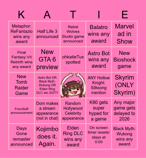 K80Mas Presents: The Game Awards 2024 (ohkatiemarie twitch stream bingo) Bingo Card