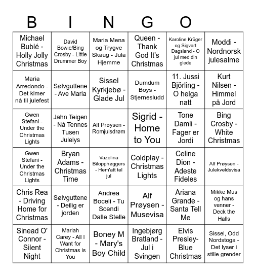 MUSIKKBINGO Card