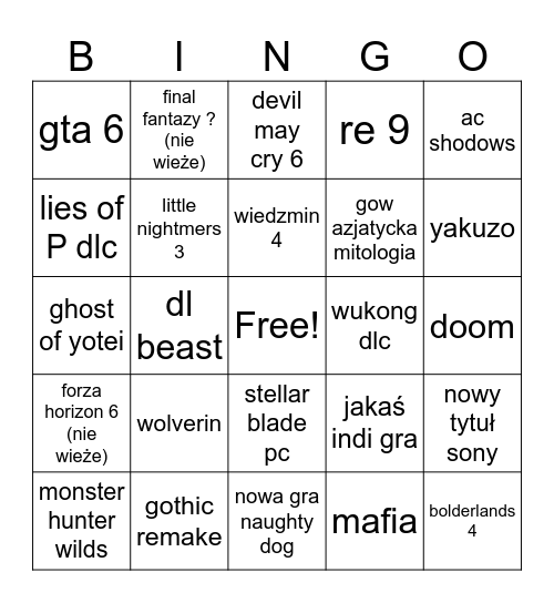 the game awords 2024 Bingo Card