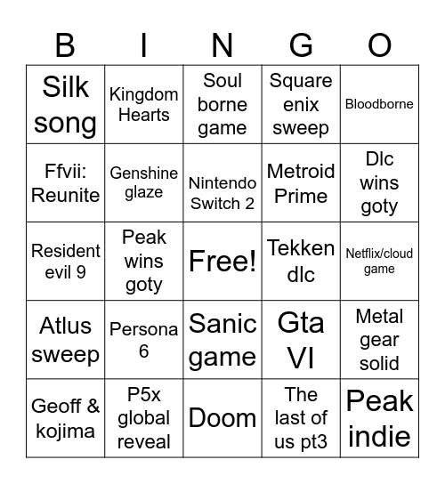 TGA 2024 Bingo Card