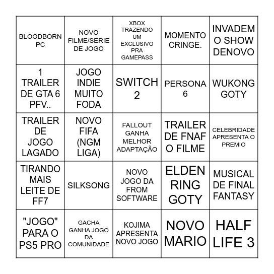 GAME AWARDS DOS CRIA Bingo Card