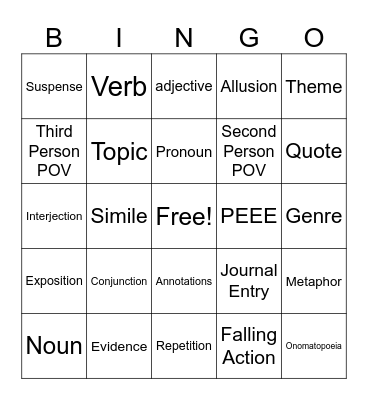 Ms. Tornovish's 7th Grade English Bingo Card