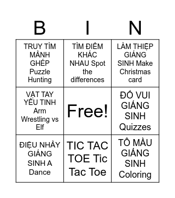 Christmas Game Party Bingo Card