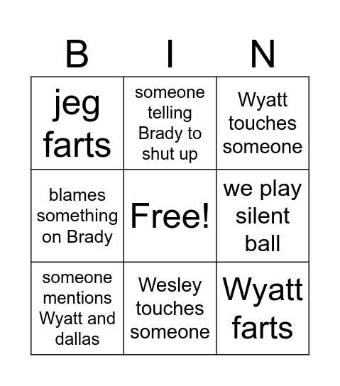 first period bingo Card