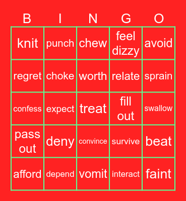 verbs Bingo Card